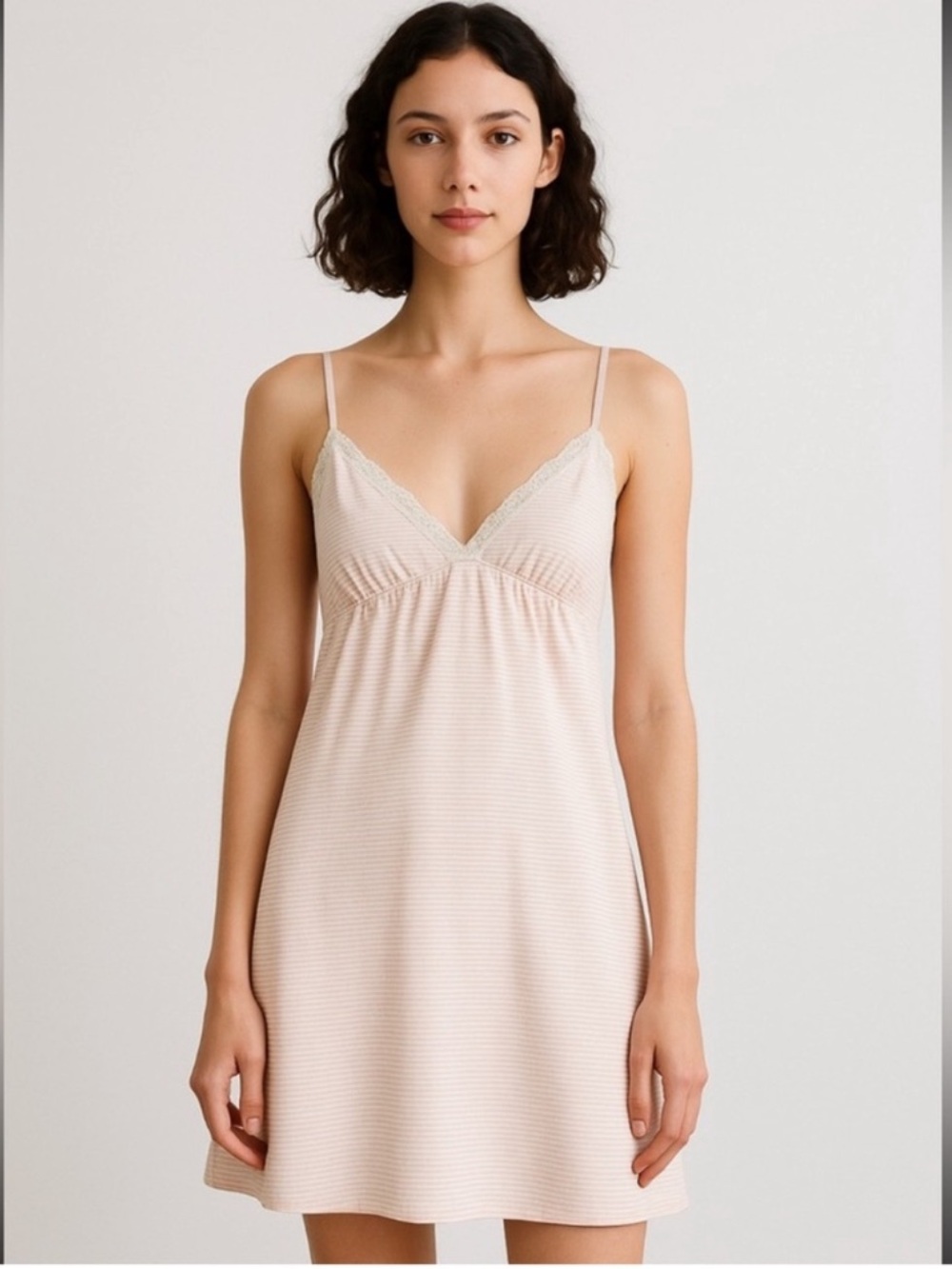 Brandy Melville Pink Striped Lace-Trim Baby Doll Dress